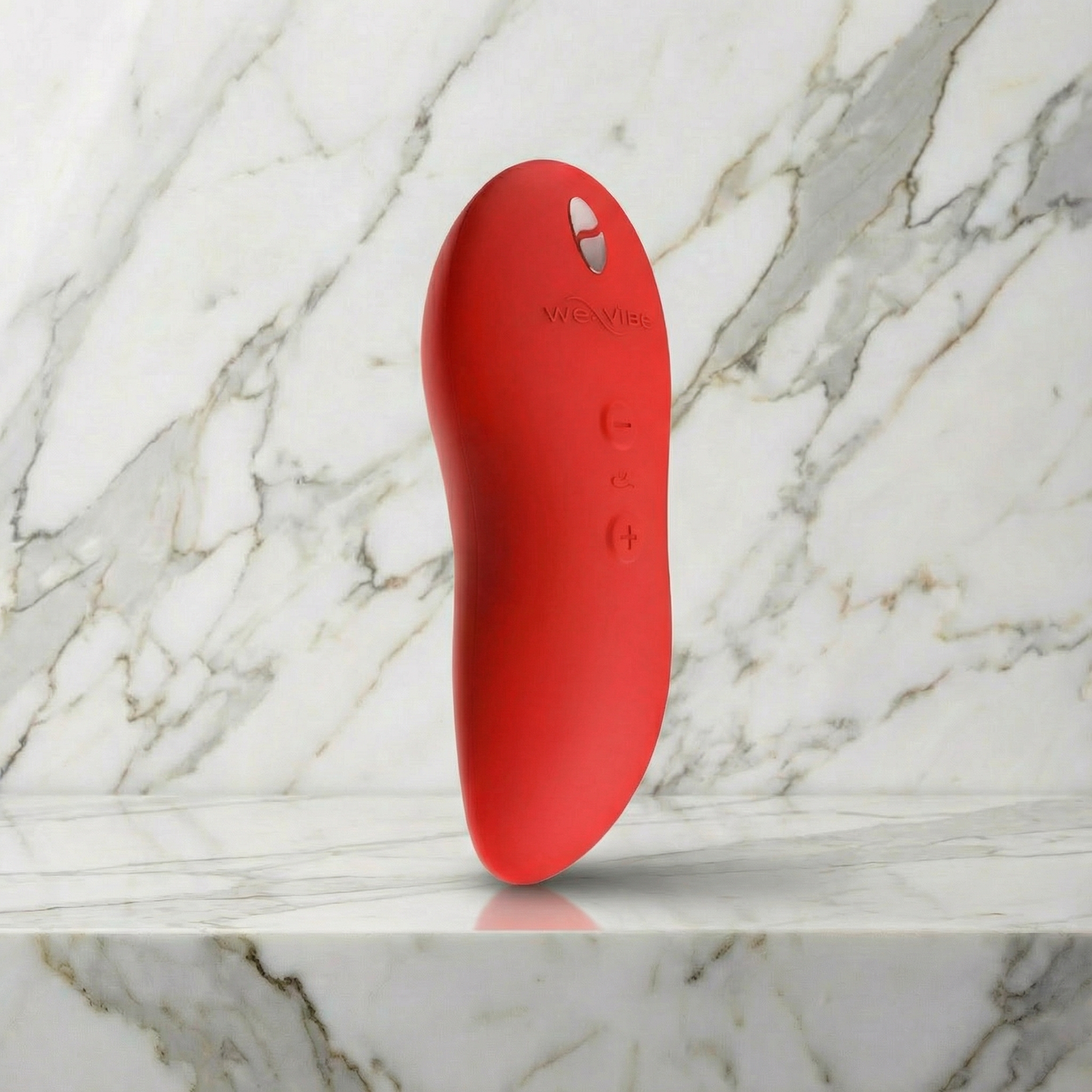 Close-up bedieningsknoppen en siliconen materiaal van oranje Touch X stimulator