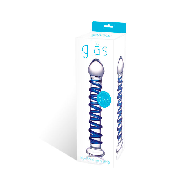 Glas stijlvolle glazen dildo verpakking met afbeelding van blauw spiraaldesign