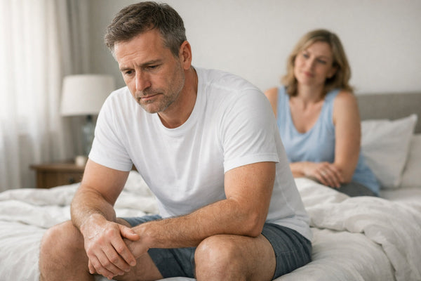 Informatieve illustratie over pijn bij vrijen bij mannen met medische context en professioneel advies voor mannen