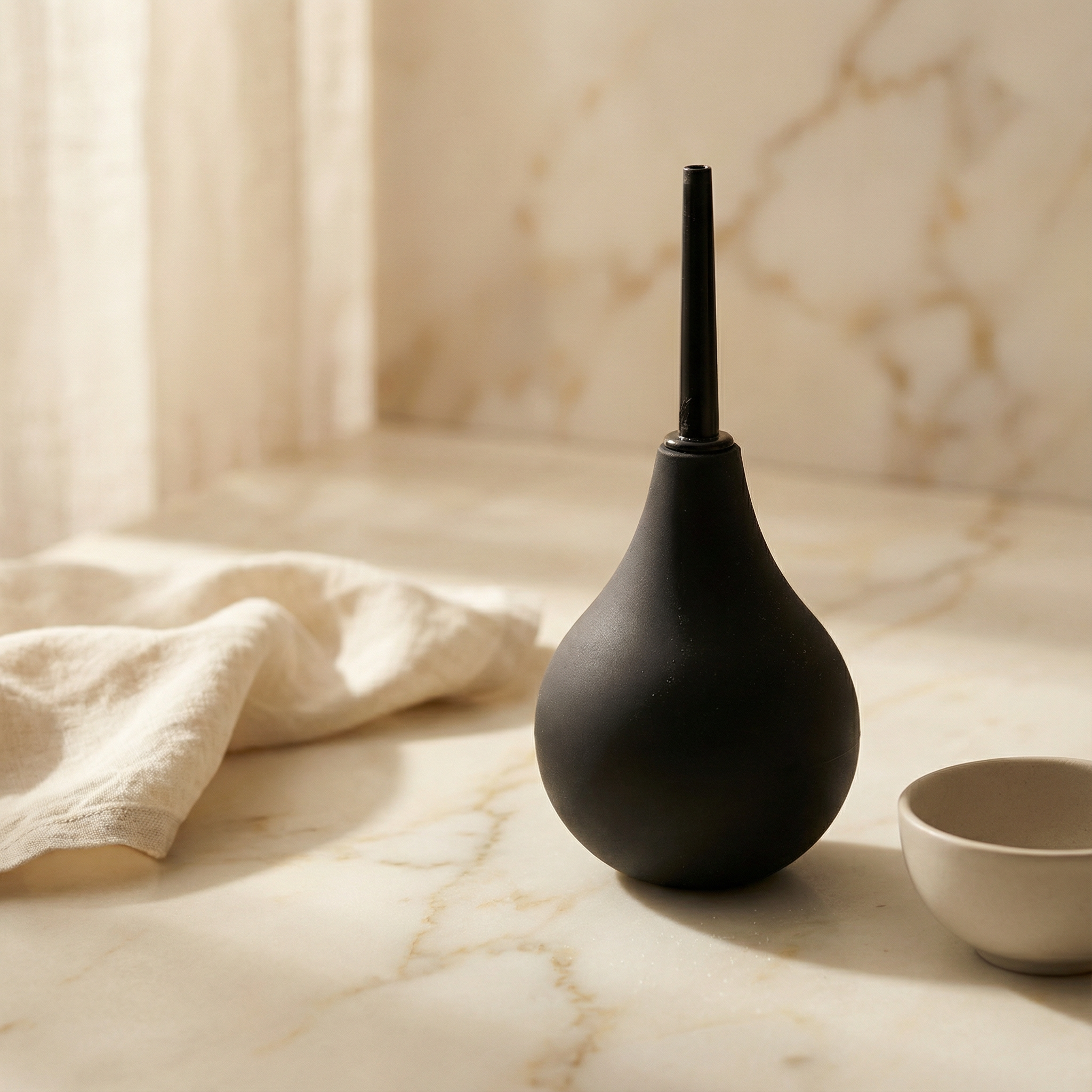 Anale douche producten uitgestald op een schone achtergrond met zachte verlichting voor hygiëne en comfort overzicht