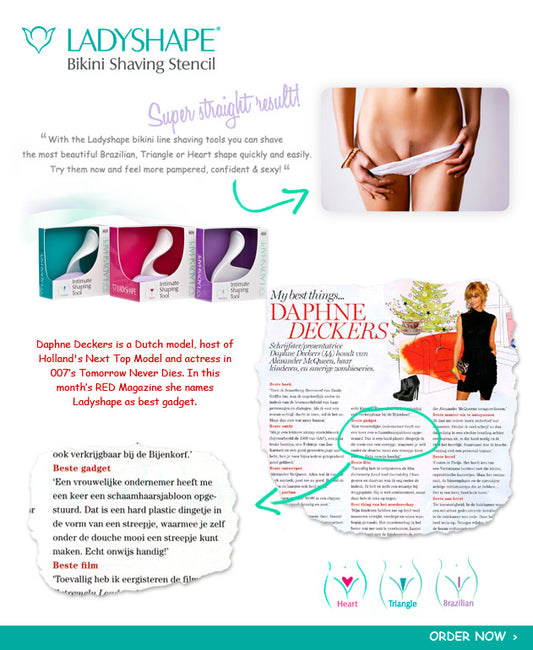 Zijaanzicht van hart schaamhaar sjabloon met duidelijke contouren en afgeronde randen