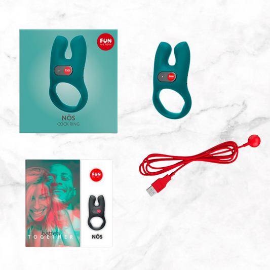 Zijaanzicht van paarse NOS cockring met ergonomische vorm en gladde afwerking