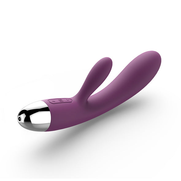 Svakom Alice rabbit vibrator in violet met chromen basis op witte achtergrond