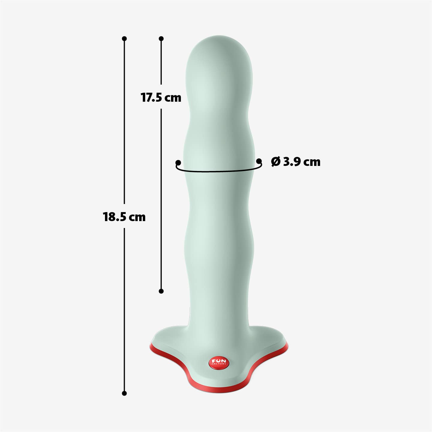 Bouncer Shake dildo afmetingen: 18,5 cm lang, 3,9 cm diameter in mintgroen