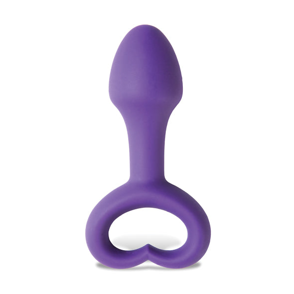 Paarse siliconen buttplug met hartvormige ring als handgreep