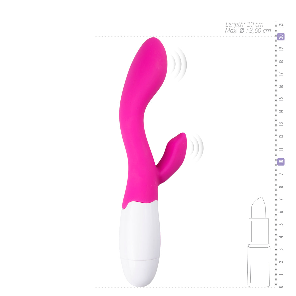 Lily Vibe Easy Toys rabbit vibrator met maataanduidingen: 20 cm lengte en 3,60 cm diameter