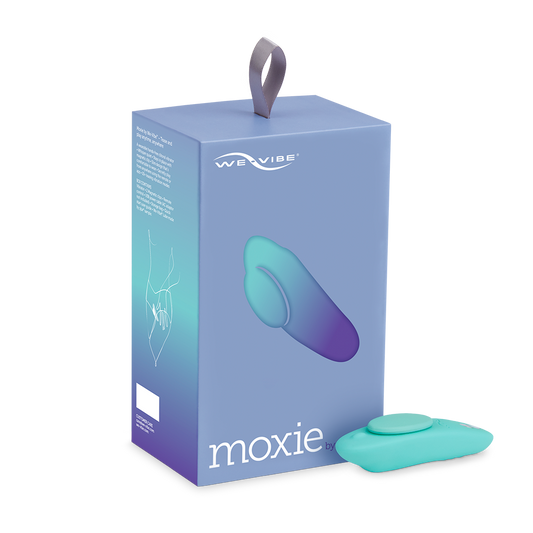 Sfeervolle presentatie We-Vibe Moxie Plus zwart op zachte ondergrond