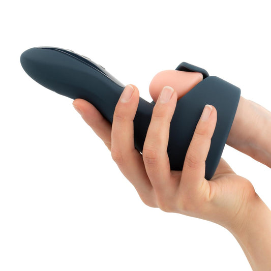 Close-up van bedieningsknoppen en textuur van De Paarse Keizerin elektrische masturbator