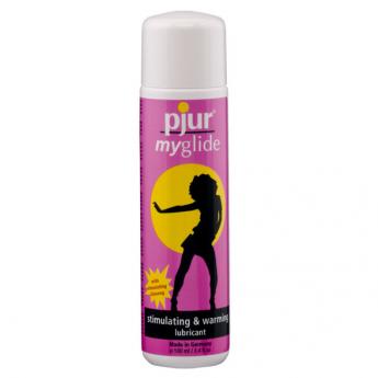 Pjur Myglide warming lubricant 100 ml, roze fles met vrouwensilhouet, stimulerend en verwarmend