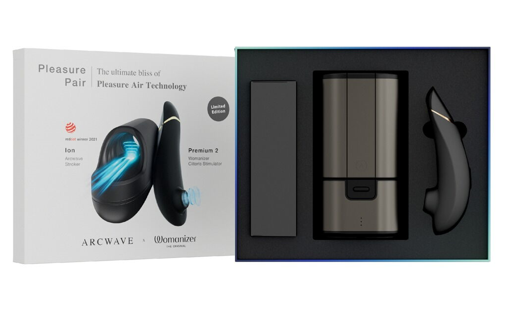 Zijaanzicht van het Pleasure Pair Set duo van De Paarse Keizerin met beide wellness items