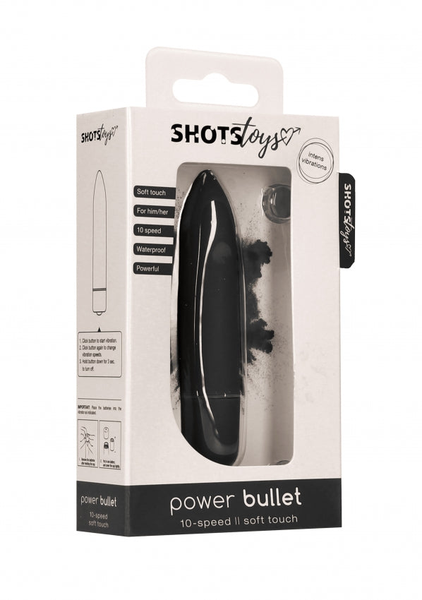 Shots Toys Power Bullet 10-speed vibrator in zwart, in witte verpakking