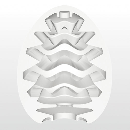 Zijaanzicht Tenga-Egg Wavy met gestructureerd oppervlak en ergonomisch ontwerp