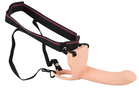 Elegant gestyleerd beeld van holle siliconen strap-on in sfeervolle omgeving