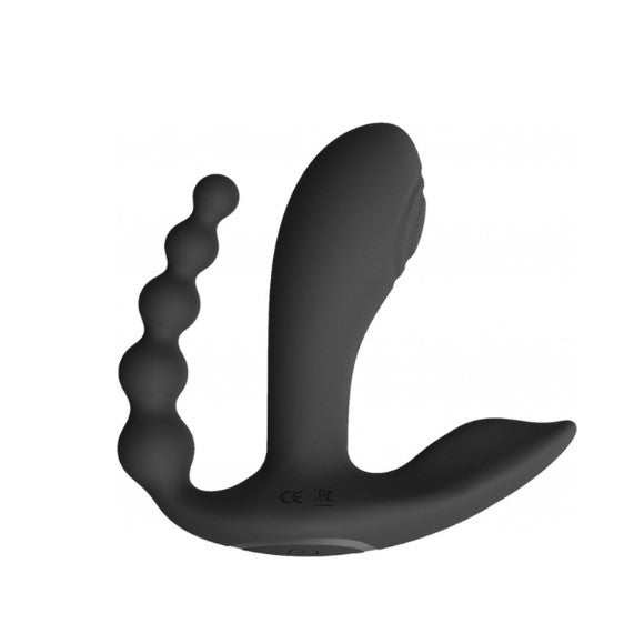 Zijaanzicht Vive Kata Pulse Wave vibrator, toont gebogen vorm en bedieningsknoppen voor dual stimulatie