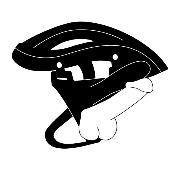 Zwart-wit illustratie van strap-on harnas met gesloten bevestiging, zijaanzicht