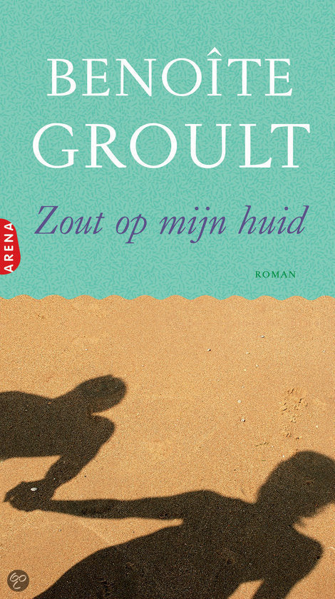Voorkant boek Zout op Mijn Huid van Benoîte Groult, turquoise Arena-editie met strandbeeld